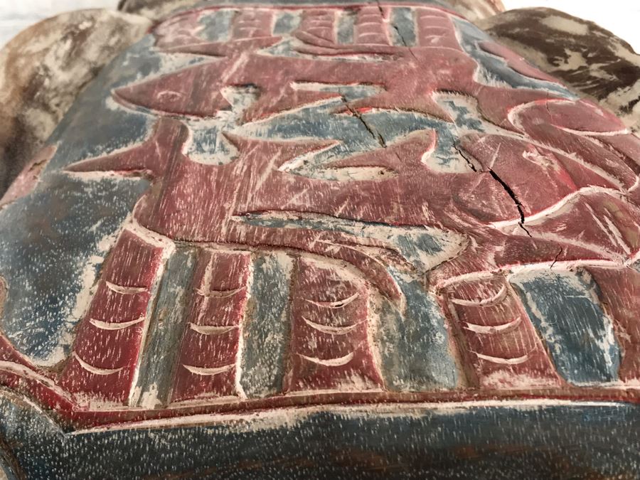 Large Heavy Hand Carved Wooden Painted Elephant Stool Seat [Photo 15]