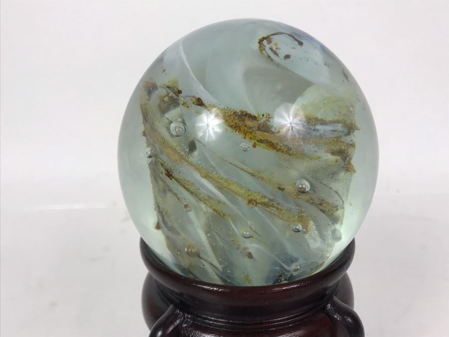 Art Glass Paperweight With Wooden Stand [Photo 4]