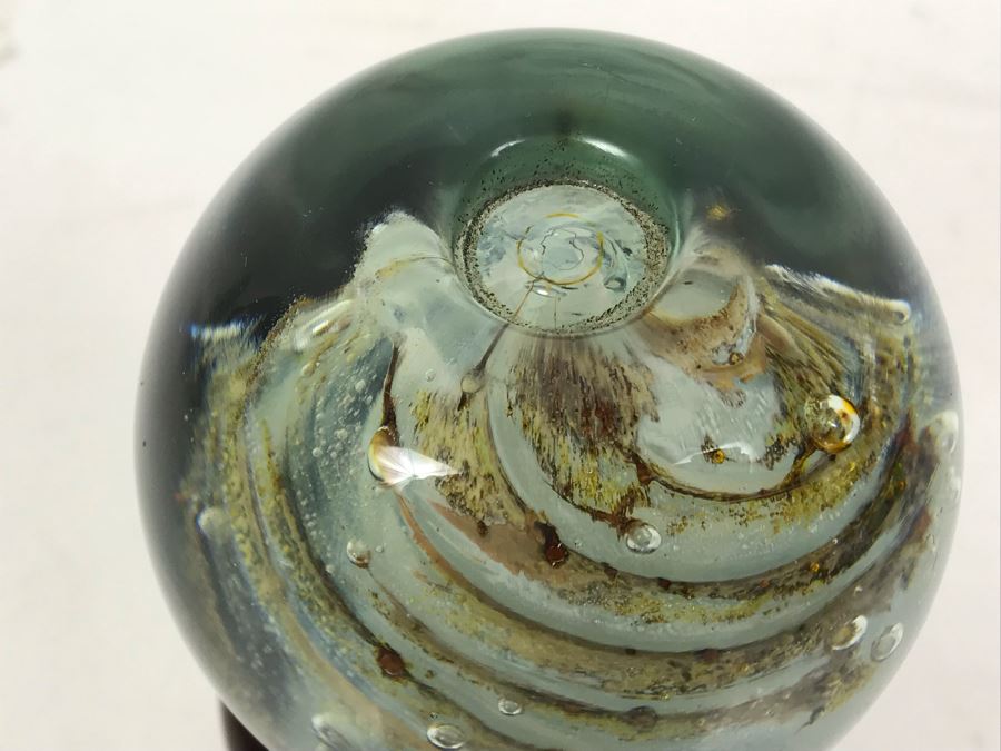 Art Glass Paperweight With Wooden Stand [Photo 8]