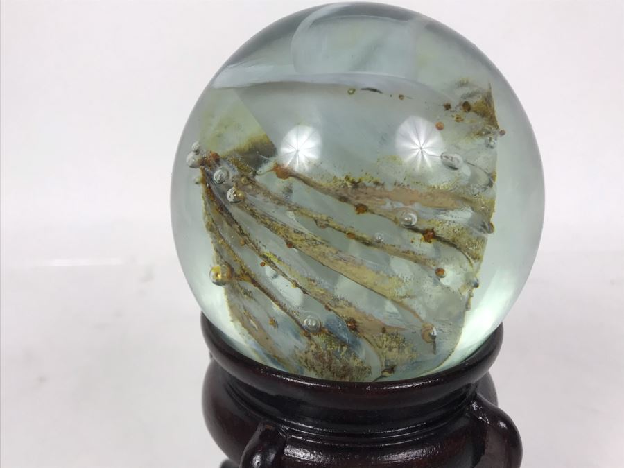 Art Glass Paperweight With Wooden Stand [Photo 5]