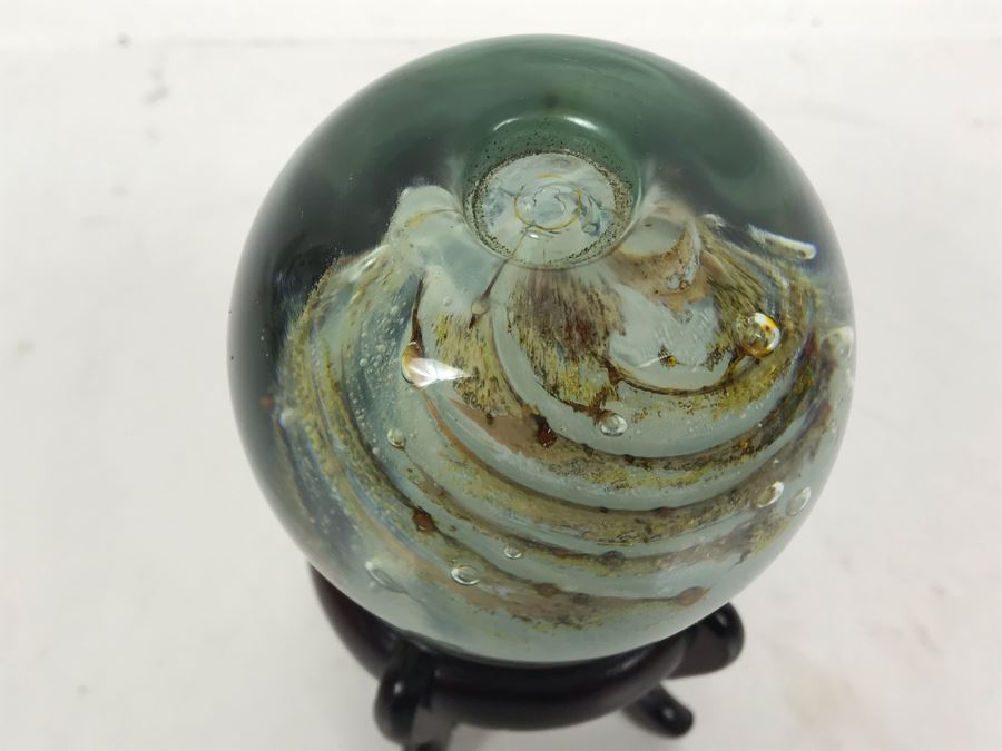 Art Glass Paperweight With Wooden Stand [Photo 9]