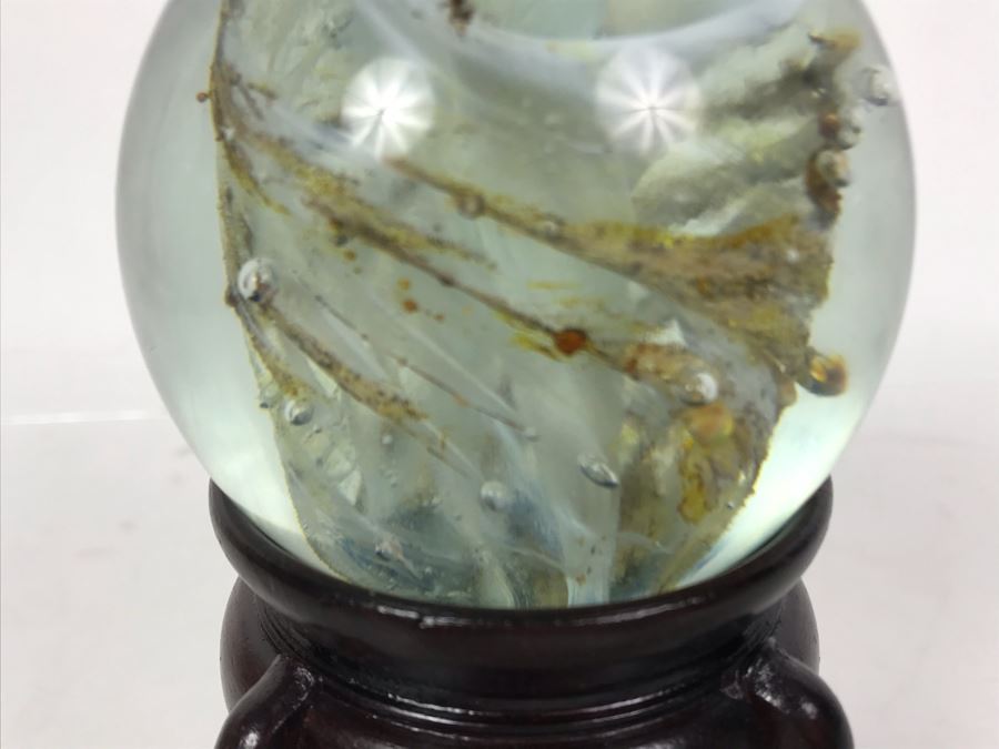 Art Glass Paperweight With Wooden Stand [Photo 3]