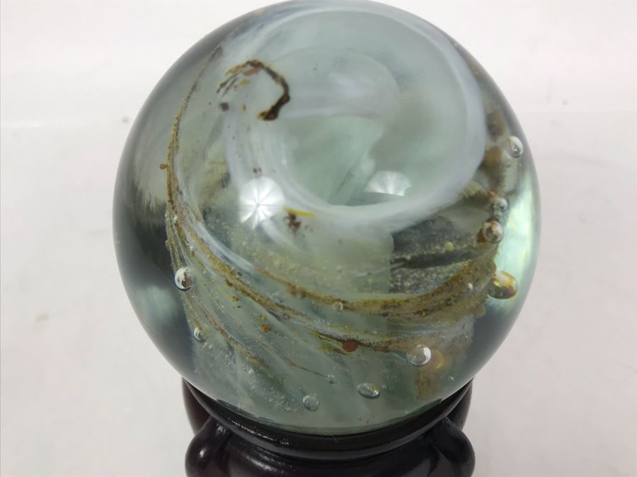 Art Glass Paperweight With Wooden Stand [Photo 2]