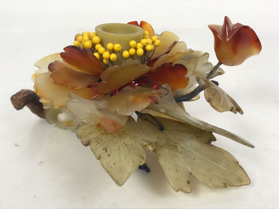 Carved Stone Floral Motif Candle Holder [Photo 2]