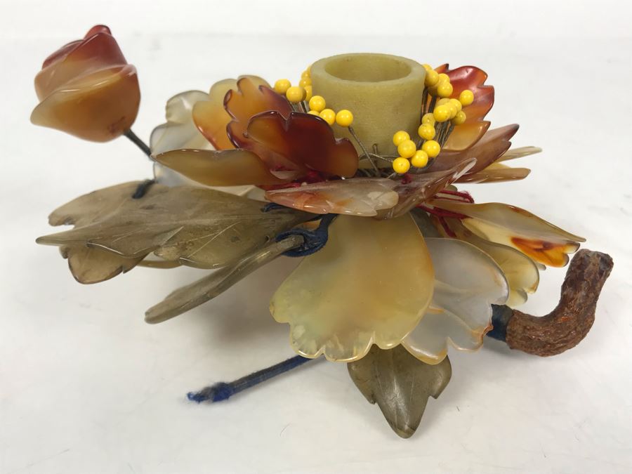 Carved Stone Floral Motif Candle Holder [Photo 3]