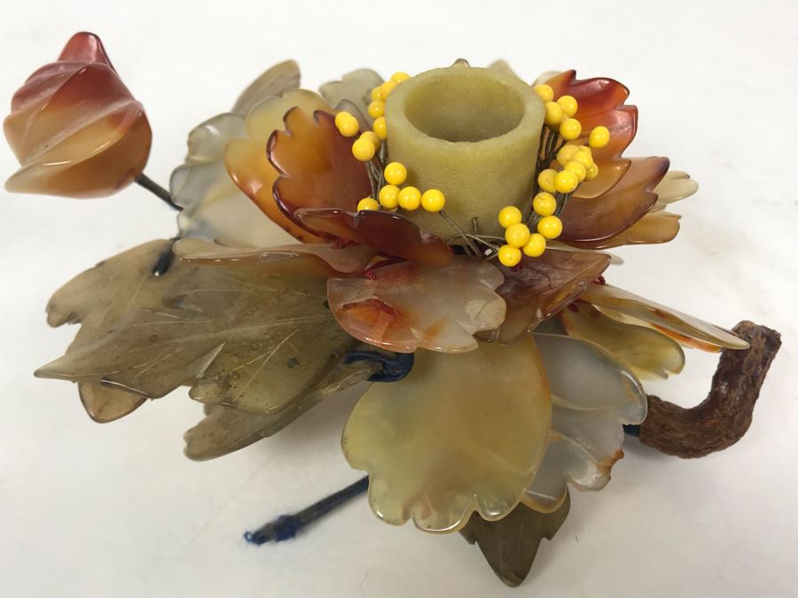 Carved Stone Floral Motif Candle Holder [Photo 4]