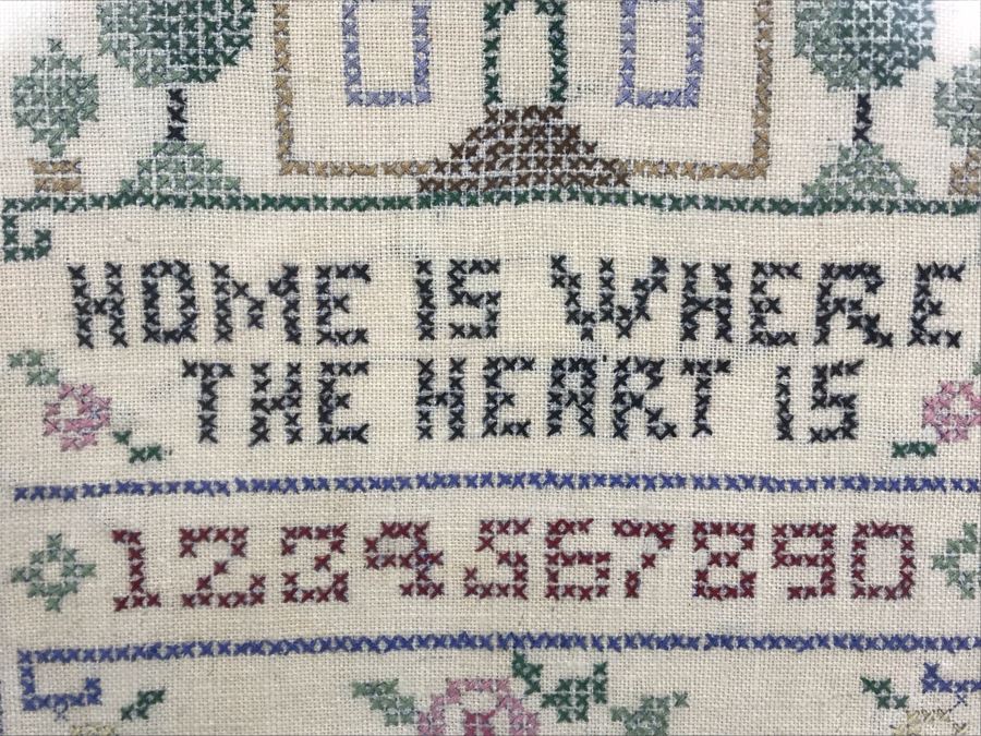 Vintage 1947 Needlepoint Sampler Home Is Where The Heart Is 15 X 18 [Photo 5]