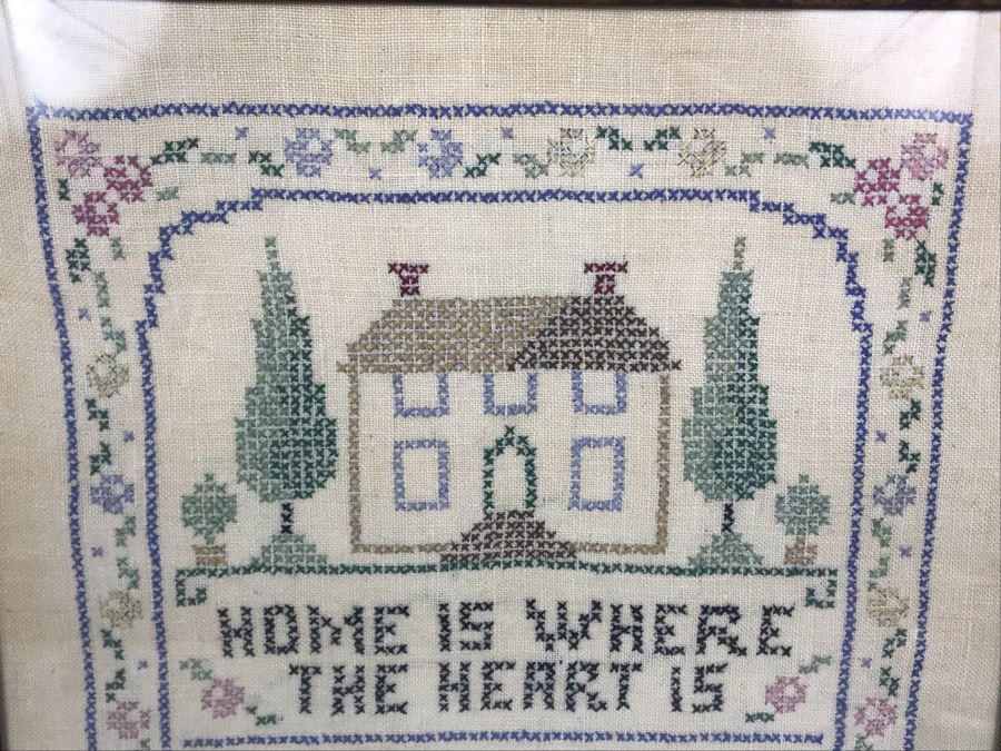 Vintage 1947 Needlepoint Sampler Home Is Where The Heart Is 15 X 18 [Photo 2]