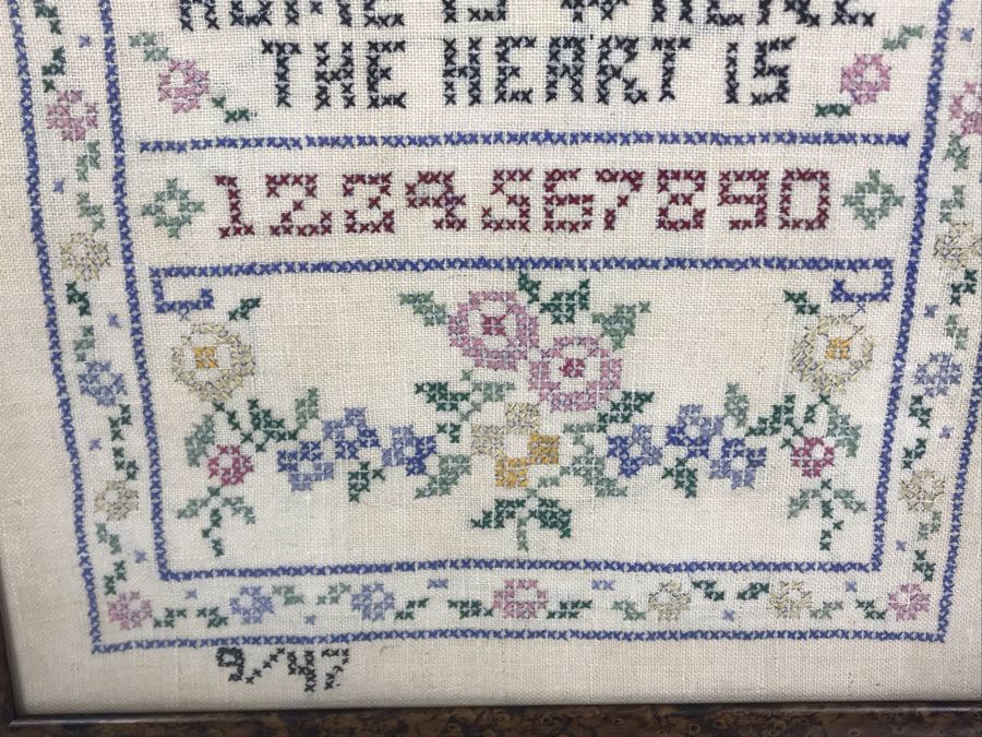 Vintage 1947 Needlepoint Sampler Home Is Where The Heart Is 15 X 18 [Photo 3]