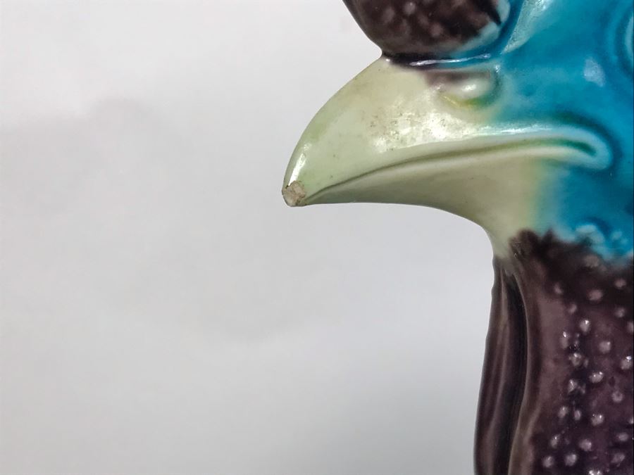 Pair Of Majolica Pottery Roster Figures 16H (One Has Slight Chip In Beak) [Photo 8]