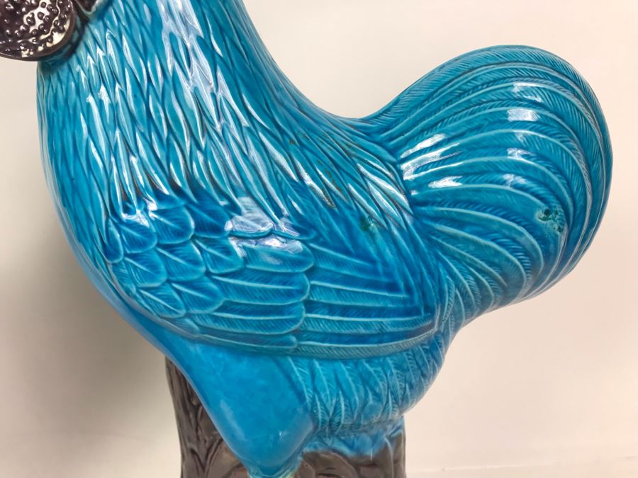 Pair Of Majolica Pottery Roster Figures 16H (One Has Slight Chip In Beak) [Photo 6]