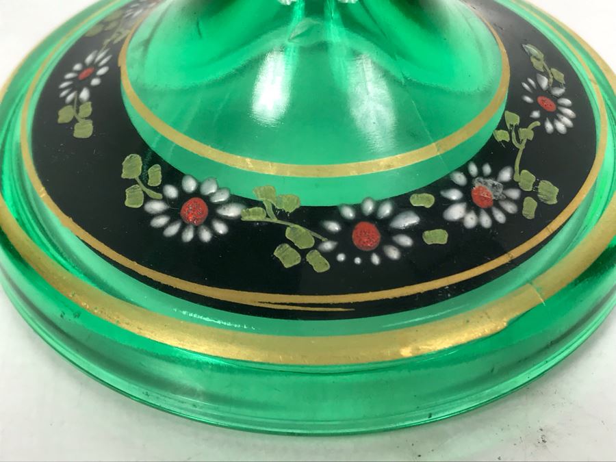 Pair Of Victorian Green Glass Candlesticks 7H [Photo 3]