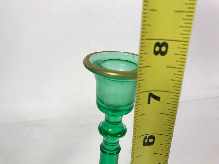 Pair Of Victorian Green Glass Candlesticks 7H [Photo 5]