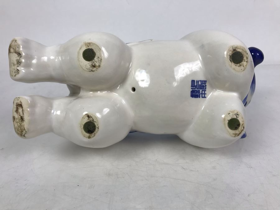 Signed Chinese Blue And White Porcelain Pillow Baby Figure 9W X 4D X 6.5H [Photo 8]