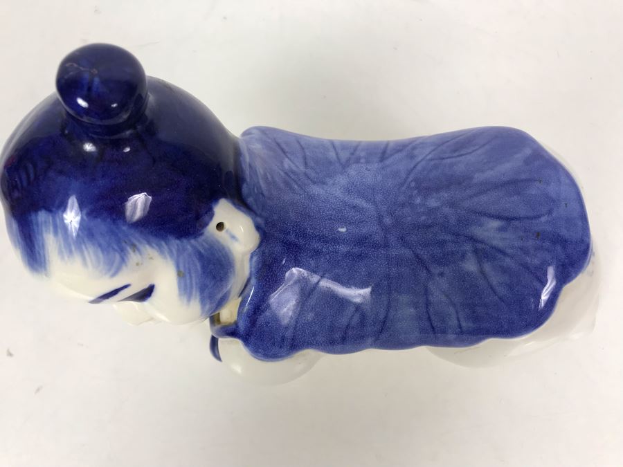 Signed Chinese Blue And White Porcelain Pillow Baby Figure 9W X 4D X 6.5H [Photo 4]