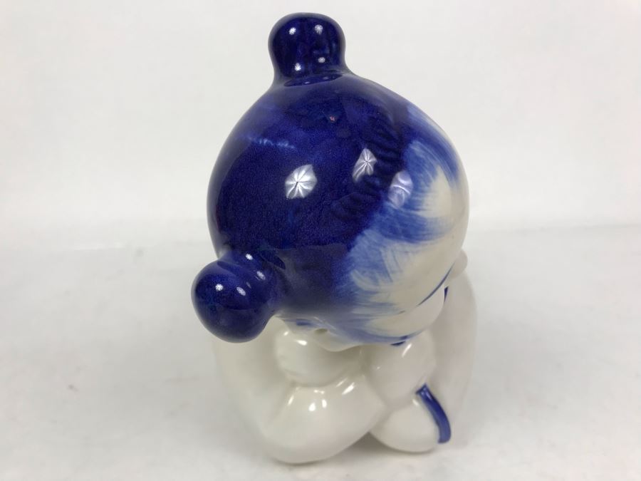 Signed Chinese Blue And White Porcelain Pillow Baby Figure 9W X 4D X 6.5H [Photo 5]