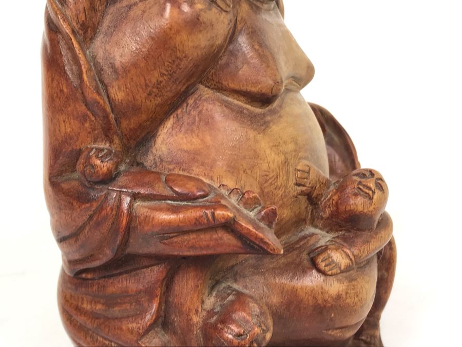 Carved Wooden Asian Buddha Figure 4.5H X 4W X 3D [Photo 6]