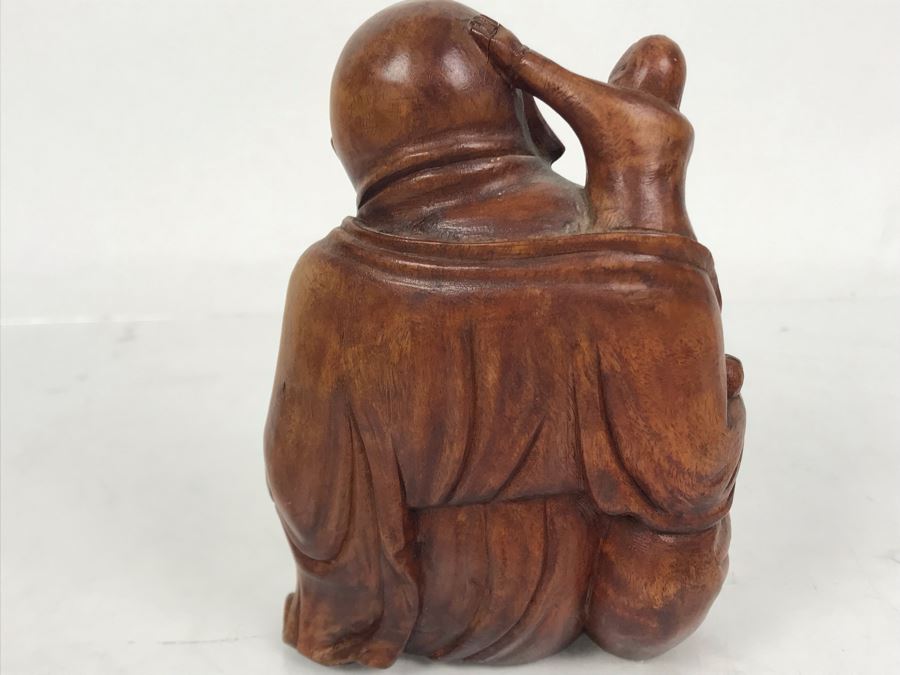 Carved Wooden Asian Buddha Figure 4.5H X 4W X 3D [Photo 9]