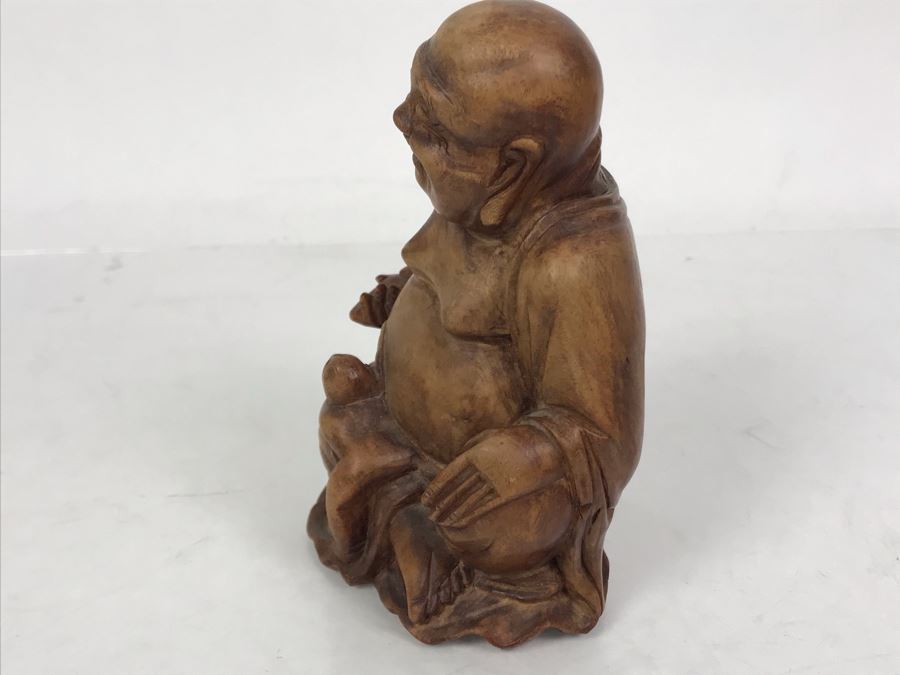 Carved Wooden Asian Buddha Figure 4.5H X 4W X 3D [Photo 8]