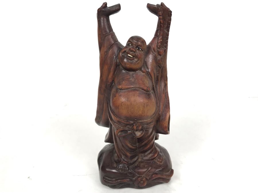 Carved Wooden Asian Buddha Figure 6.5H X 3.5W X 2.5D