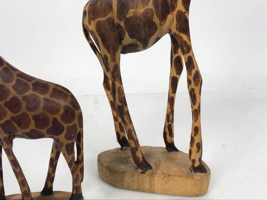 Carved Wooden Giraffe 12H With Baby Giraffe