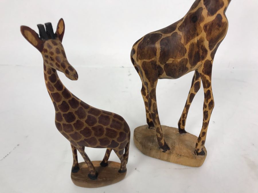 Carved Wooden Giraffe 12H With Baby Giraffe