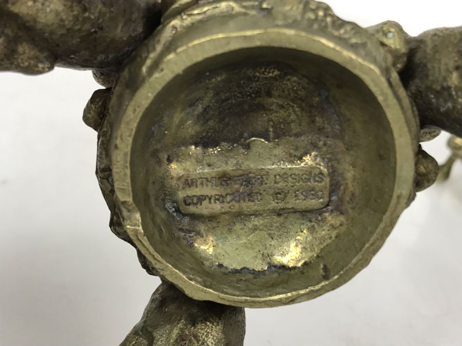 Pair Of Vintage 1980 Brass Candlesticks With Three Lions At Base By Arthur Court Designs 12H [Photo 8]