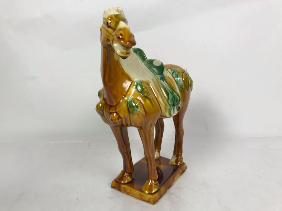 Signed Asian Majolica Horse Sculpture 11W X 5D X 11H [Photo 4]