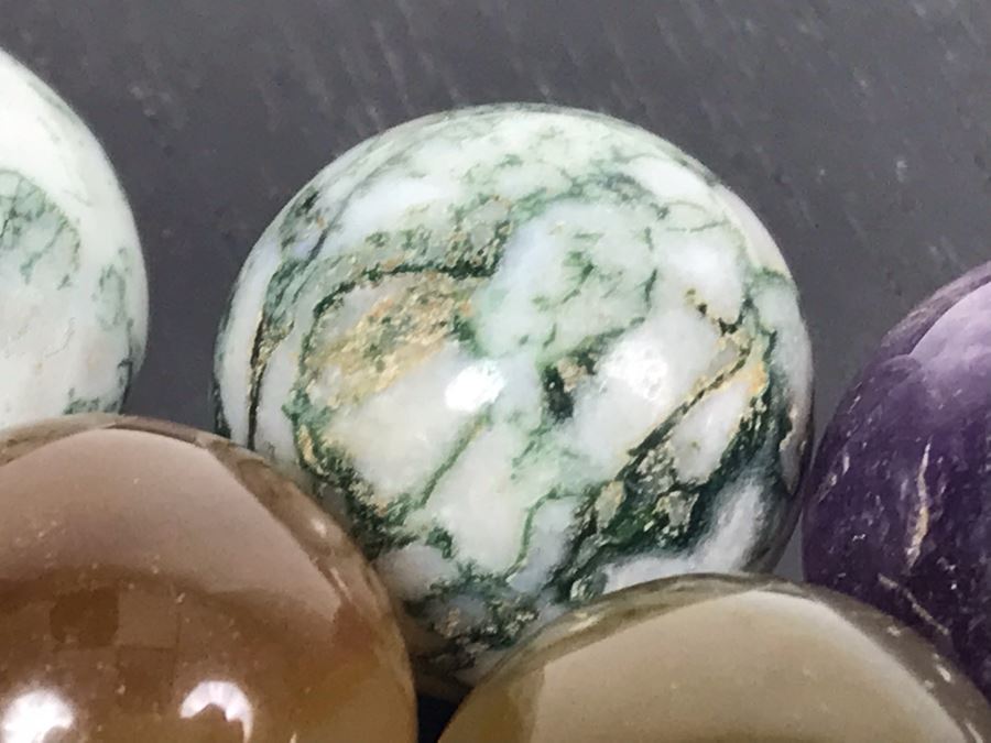 Collection Of Various Polished Stone Marbles With Wooden Stand [Photo 21]