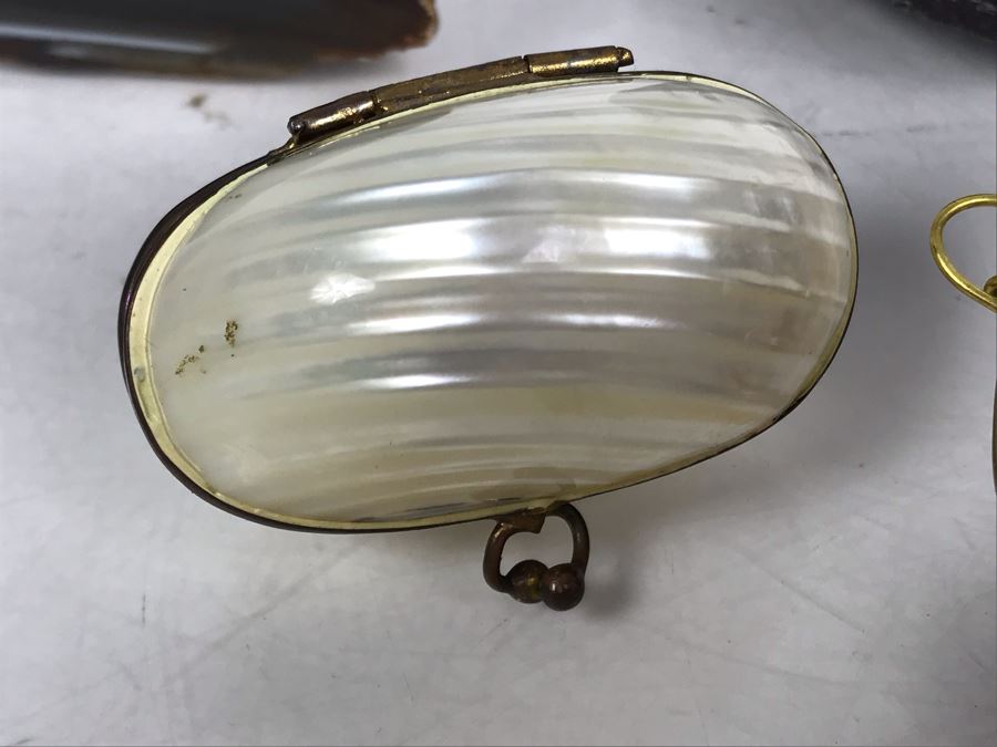 (3) Polished Geode Rocks And Pair Of Shell Boxes [Photo 10]