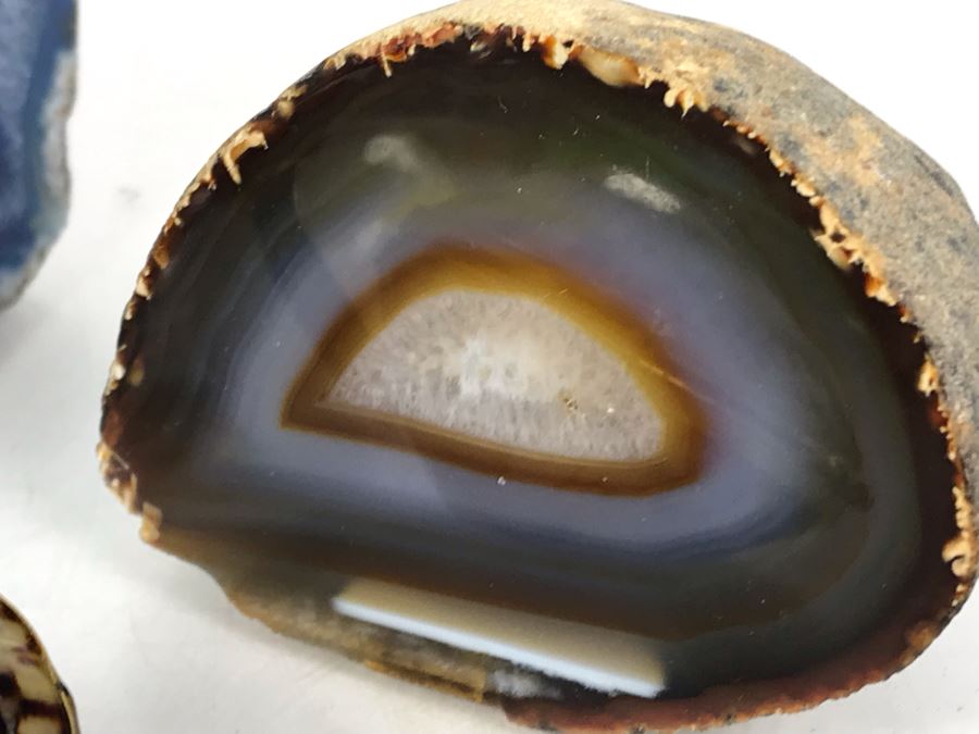 (3) Polished Geode Rocks And Pair Of Shell Boxes [Photo 6]