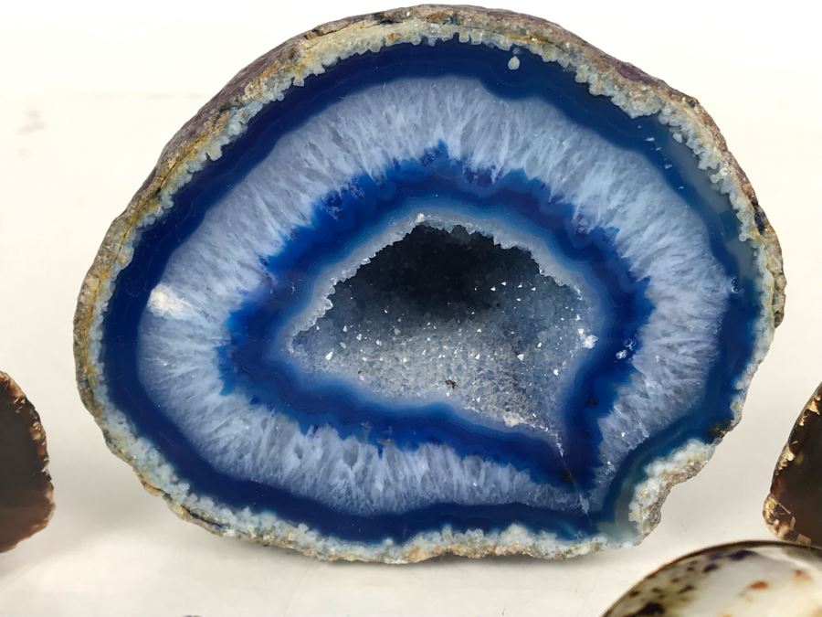 (3) Polished Geode Rocks And Pair Of Shell Boxes [Photo 3]