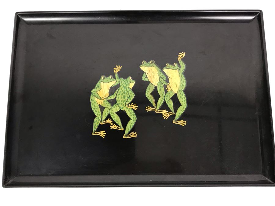 Vintage Couroc Of Montery CA Inlaid Tray With Dancing Frogs 18 X 12