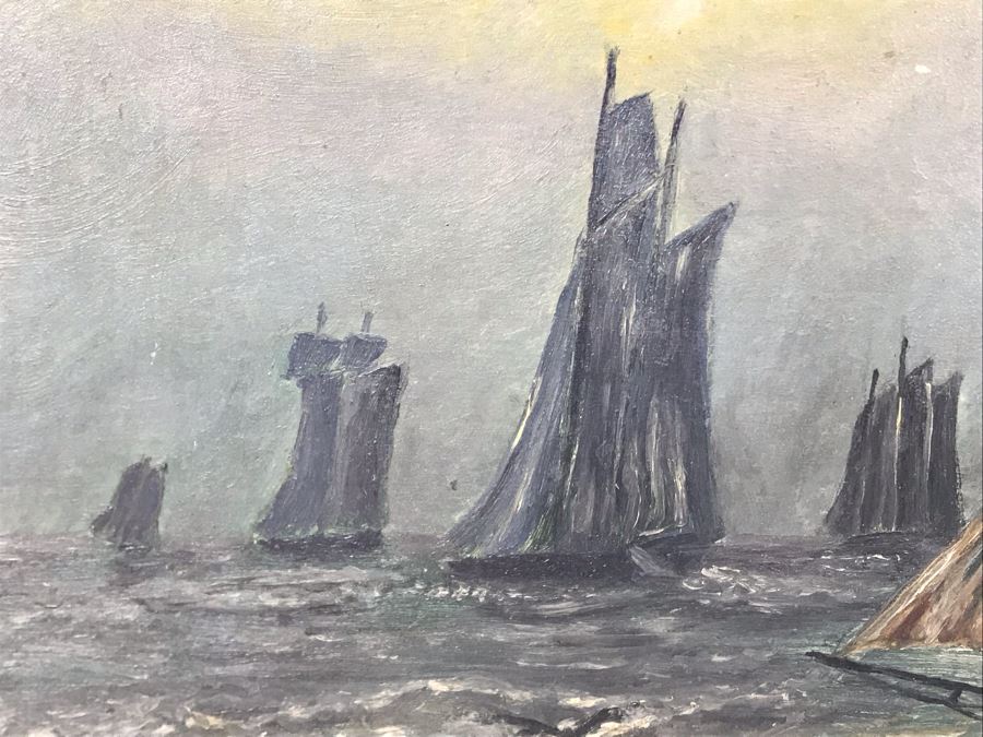 Original Nautical Marine Sailboat Oil Painting On Board 12 X 14.5 - Writing On Back [Photo 8]