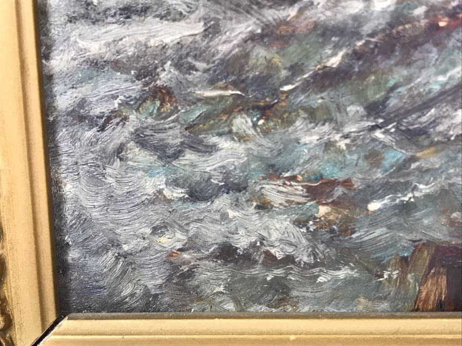 Original Nautical Marine Sailboat Oil Painting On Board 12 X 14.5 - Writing On Back [Photo 10]