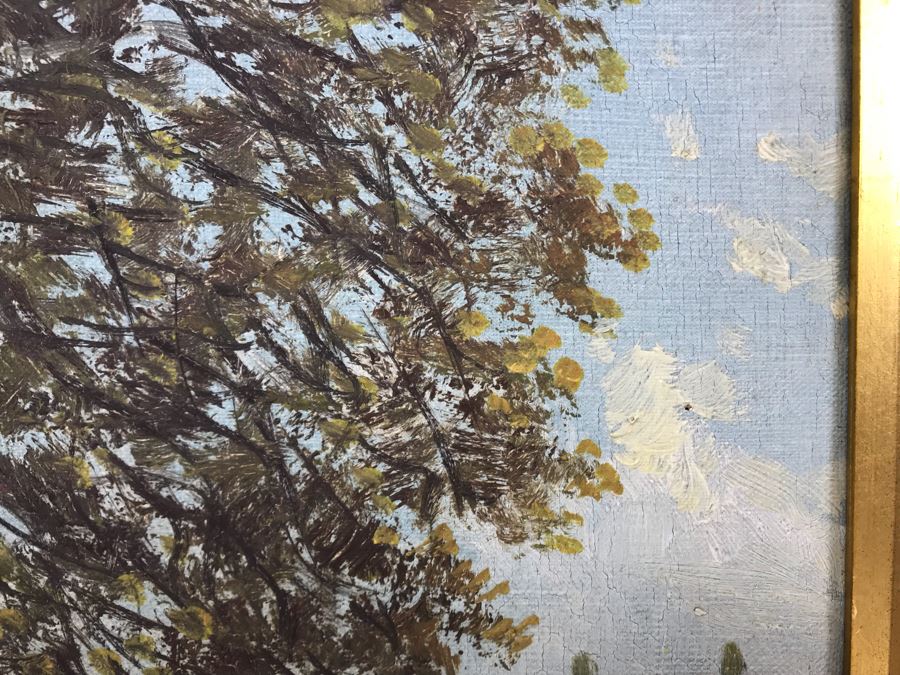 Original French Plein Air Oil Painting By Louis Henry 19th Century - Original Receipt In Photos - 16 X 13 [Photo 13]