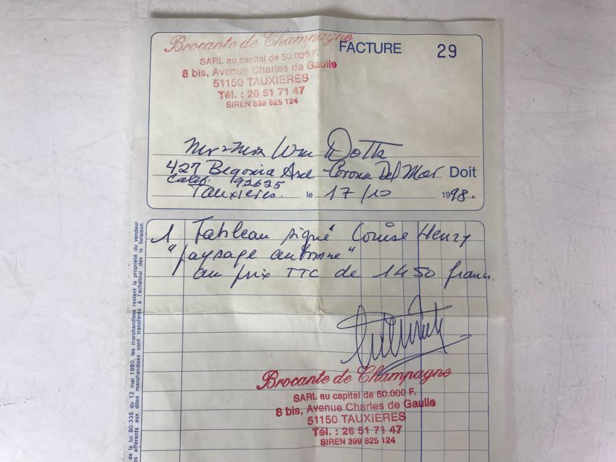 Original French Plein Air Oil Painting By Louis Henry 19th Century - Original Receipt In Photos - 16 X 13 [Photo 19]