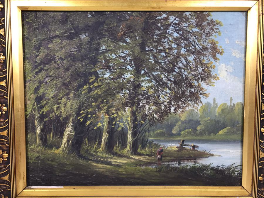 Original French Plein Air Oil Painting By Louis Henry 19th Century - Original Receipt In Photos - 16 X 13 [Photo 4]