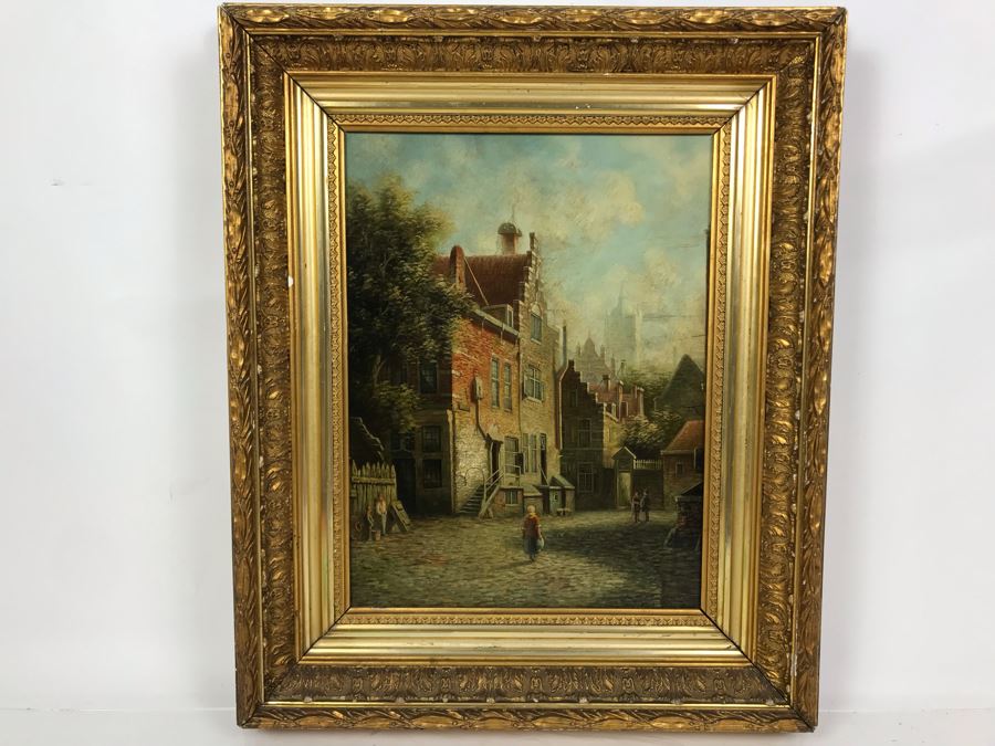 Original Antique Oil Painting On Board In Stunning Gilded Frame 11 X 14