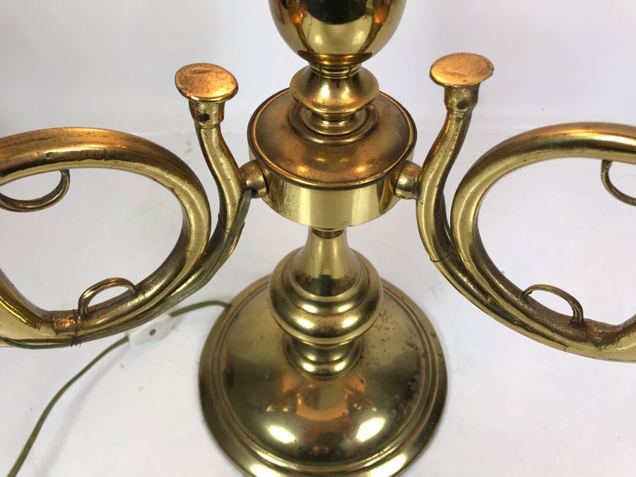 Stunning Heavy Brass 3-Light Trumpet Table Lamp With Metal Adjustable Height Shade 27H [Photo 9]