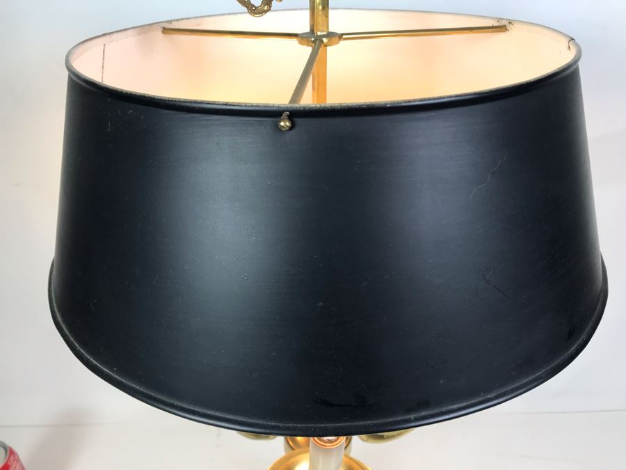 Stunning Heavy Brass 3-Light Trumpet Table Lamp With Metal Adjustable Height Shade 27H [Photo 8]