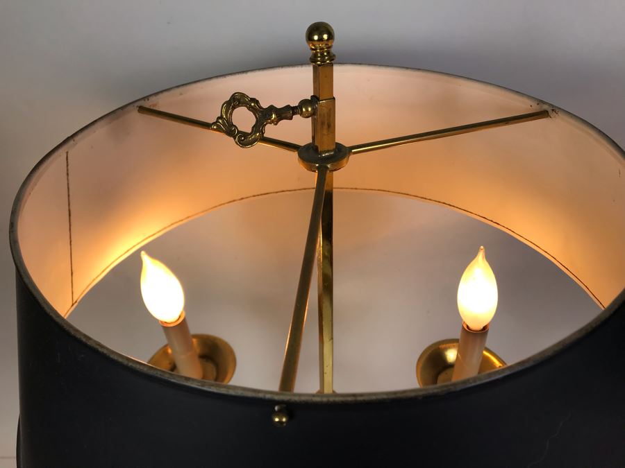 Stunning Heavy Brass 3-Light Trumpet Table Lamp With Metal Adjustable Height Shade 27H [Photo 7]