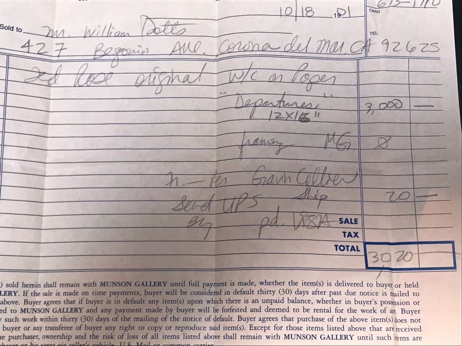 Original Watercolor Railroad Painting Titled 'Departures' By Ted Rose (1940-2002) Santa Fe, New Mexico 12 X 16 Client Paid $3,000 See Photos For Receipt [Photo 26]