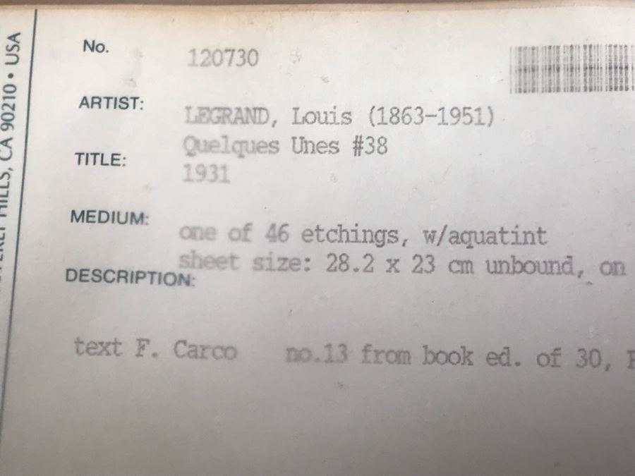 Louis Legrand (1863-1951) Quelques Unes #38 No. 13 From Book Edition Of 30 1931 - 6.5 X 8.5 [Photo 16]