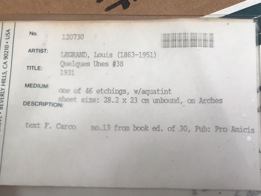 Louis Legrand (1863-1951) Quelques Unes #38 No. 13 From Book Edition Of 30 1931 - 6.5 X 8.5 [Photo 15]