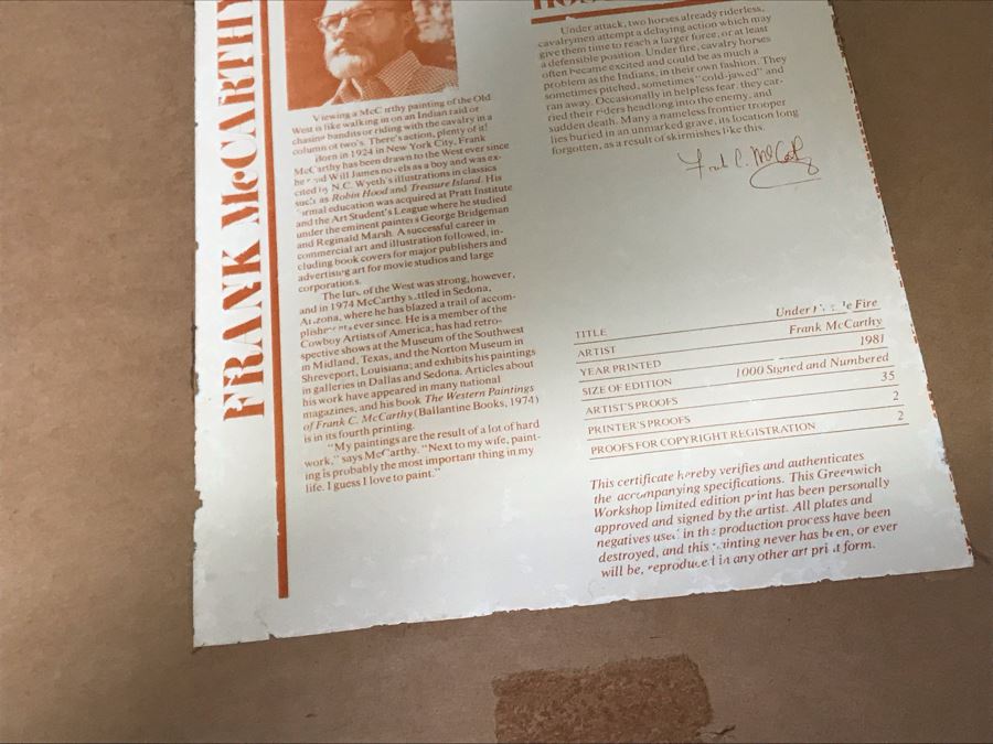 Frank McCarthy (1924-2002) Limited Edition Print Titled 'Under Hostile Fire' Hand Signed 26.5 X 18 No. 677 Of 1000 [Photo 27]