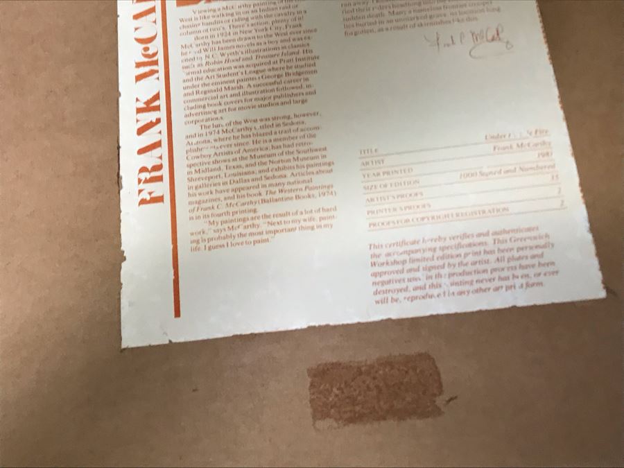 Frank McCarthy (1924-2002) Limited Edition Print Titled 'Under Hostile Fire' Hand Signed 26.5 X 18 No. 677 Of 1000 [Photo 26]