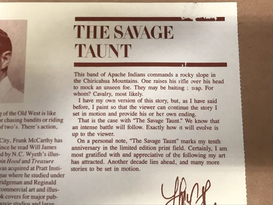 Frank McCarthy (1924-2002) Limited Edition Print Titled 'The Savage Taunt' Hand Signed 17.5 X 27 No. 544 Of 1000 [Photo 17]