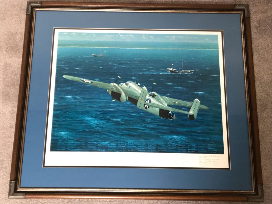 William S. Phillips Limited Edition Print Titled 'The Giant Begins To Stir' Inbound: Lt. Col. James H. Doolittle's B-25 Leads The Tokyo Raiders Across The Coast Of Japan No. 531 Of 1250 Signed By Artist And Signed By 16 Crew Members 27.5 X 22.5 [Photo 1]