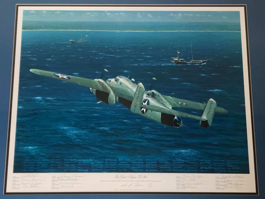 William S. Phillips Limited Edition Print Titled 'The Giant Begins To Stir' Inbound: Lt. Col. James H. Doolittle's B-25 Leads The Tokyo Raiders Across The Coast Of Japan No. 531 Of 1250 Signed By Artist And Signed By 16 Crew Members 27.5 X 22.5 [Photo 3]
